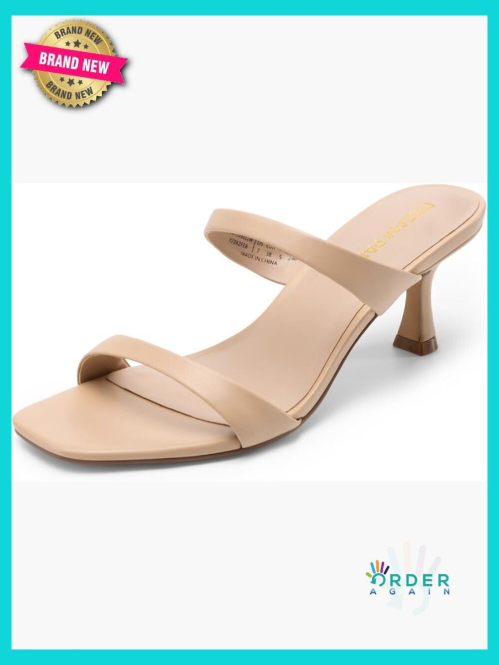 Kitten Heels Square Toe Two Strap Heeled Sandals Slip On Mules Dress Casual